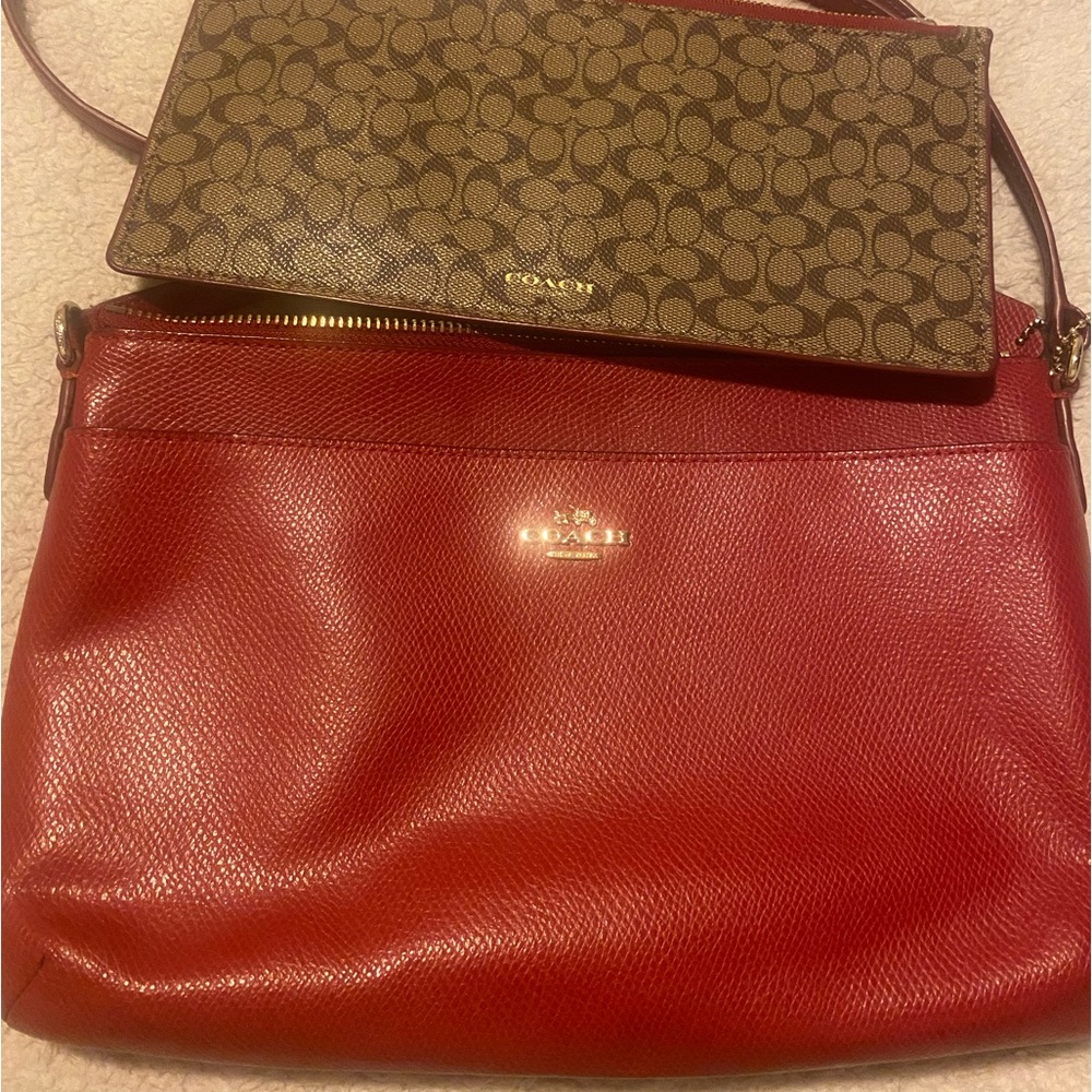 Coach Red East/West Swingpack Leather Crossbody Bag Bundle